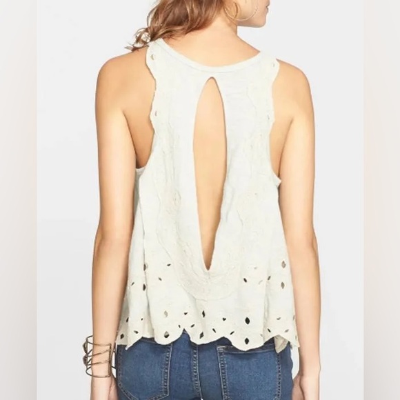 Free People Toosaloosa Tank in Ivory slub attina open back scallop edge picot - Picture 16 of 16